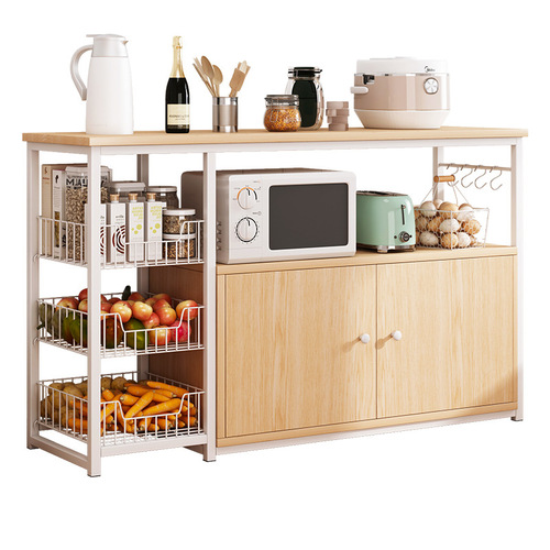Kitchen rack floor-standing wholesale spice rack multi-layer with cabinet door layered vegetable basket multi-function storage cabinet