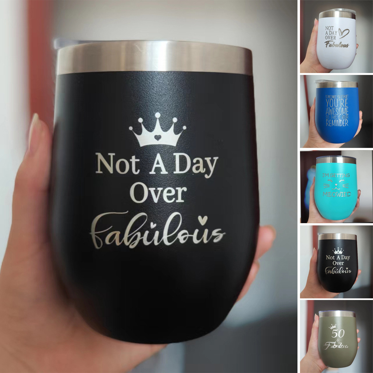 跨境大肚水杯 12OZ蛋殼不鏽鋼紅酒杯 U型雞蛋保溫杯雙層真空蛋殼