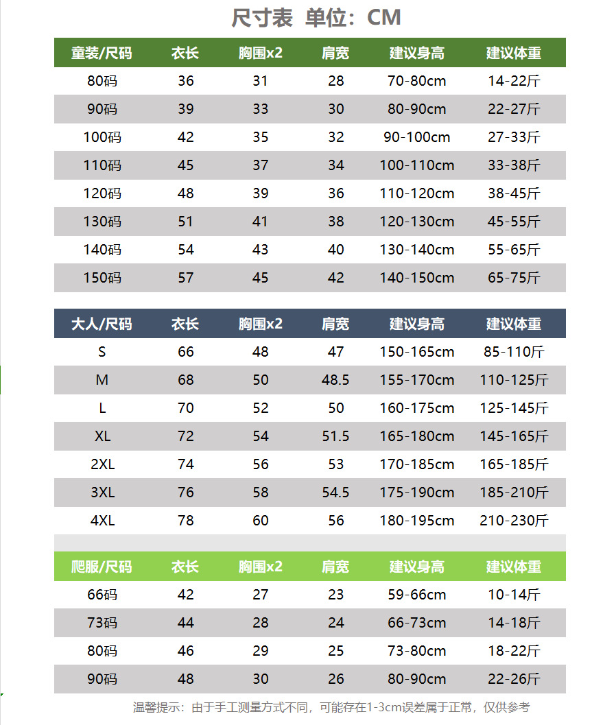 短袖尺寸表2