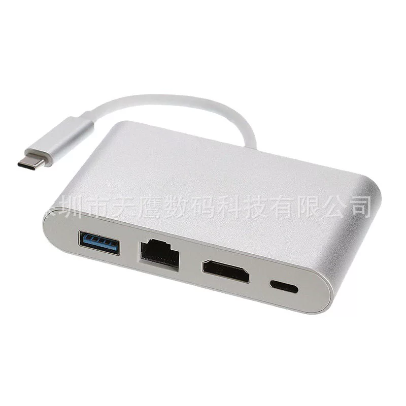 Переходник TYPE-C с HDMI, многомодульный кабель-переходник USB 3.1 в HDMI+RJ45+USB