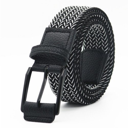 New Style Woven Belt for Men with Elastic Needle Buckle, Canvas for Women, Adjustable and Versatile Leather Wrapped Black Buckle