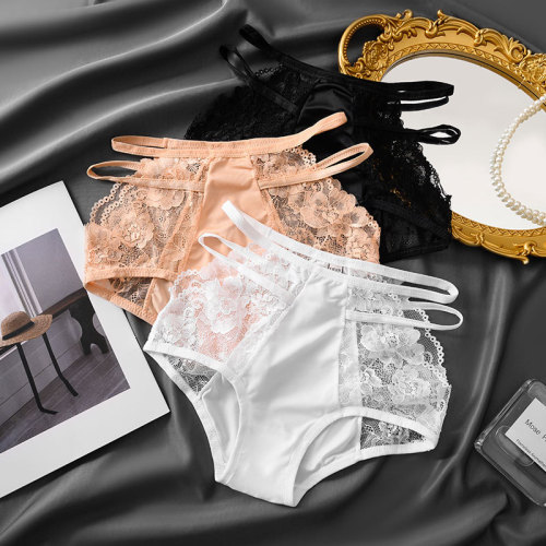 French sexy lace panties for women pure cotton crotch high waist hip lift leopard print pure lust ice silk seamless large size briefs