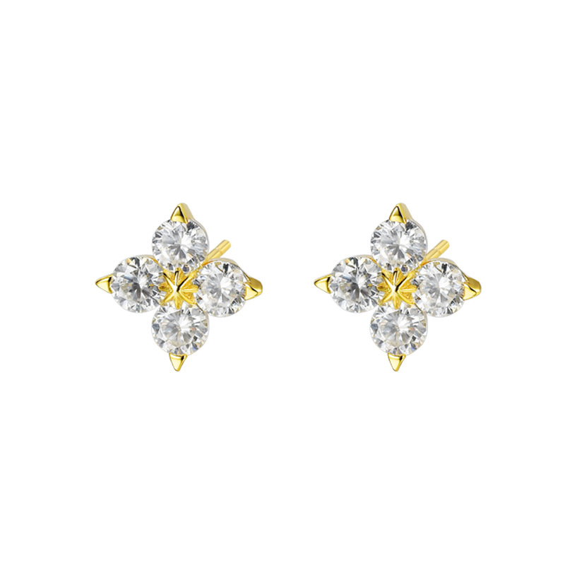 Moissanite S925 Sterling Silver Earrings for Women, a Pair of Light Luxury Four-Leaf Clover Earrings, Live Broadcast Cross-Border Factory Wholesale and Dropshipping