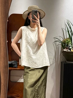 26夏季新款金丝烧花真丝丝绒上衣无袖减龄时尚气质背心16