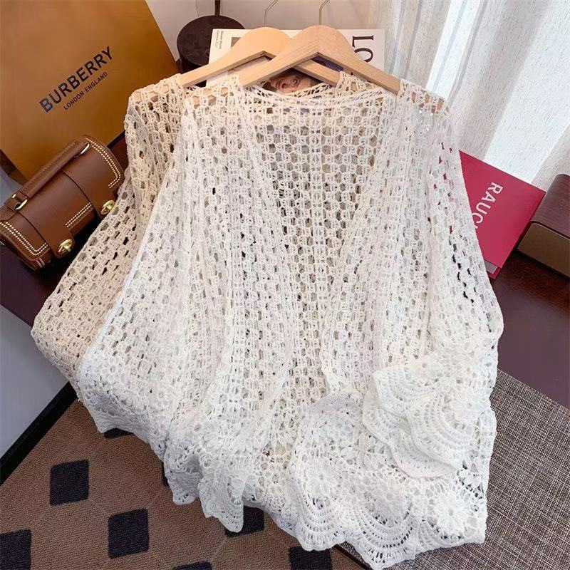Summer New Style Hollow-Out Design Long-Sleeved Knitwear for Women, Loose Outer Blouse Top Summer New Style Hollow-Out Design Long-Sleeved Knitwear for Women, Loose Outer Blouse Top