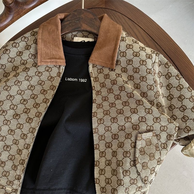 Chaqueta para niños, ropa de primavera y otoño, chaqueta con cremallera con estampado de bebé para hombres y mujeres, chaqueta casual coreana con solapa para niños