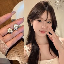 时尚韩版耳饰新款国色天香2024年新款精致牡丹山茶花水钻耳钉饰品
