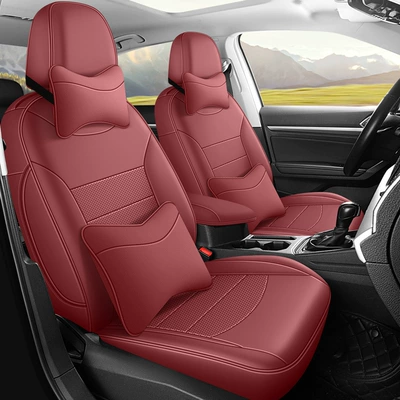 Leather Car Seat Cover, Modelə uyğun (Original) oturacaq örtükləri - burgundy-deluxe-edition-five-seater-leather-for-golf-full-front-row-half-package-in-the-back-row