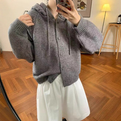 毛衣外套女秋冬休闲风抽绳连帽新款韩系宽松外穿针织开衫上衣女