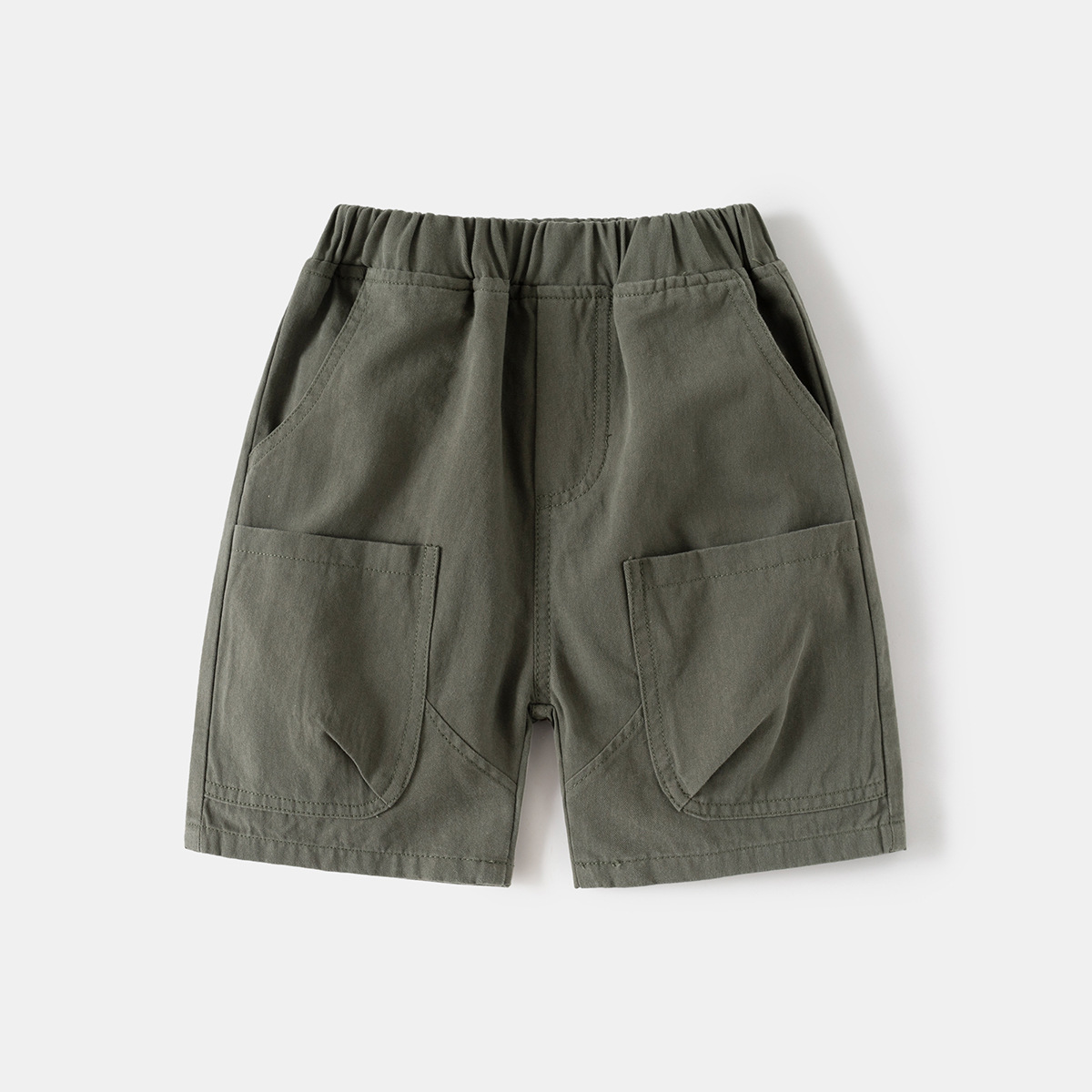 Military green spliced ​​double pocket shorts