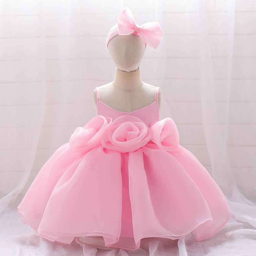 Comercio exterior nuevos niños pequeños y medianos princesa vestido bebé cumpleaños banquete vestido tridimensional ramillete vestido de cabestrillo