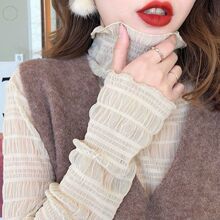 蕾丝打底衫女秋冬季新款半高领洋气内搭长袖网纱仙女内搭小衫上衣