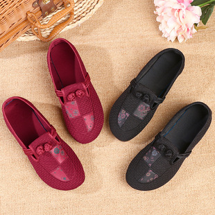 Cloth Shoes 2024 Spring and Summer Middle-Aged and Elderly Mother's Shoes Comfortable Elderly Shoes Slip-On Flat Casual Shoes Women's Cotton Breathable
