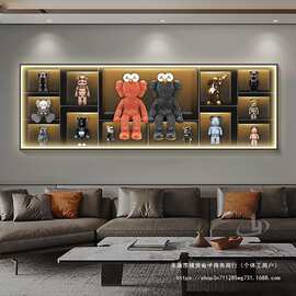 KAWS暴力熊客厅装饰画LED灯画2022新款沙发背景墙挂画卧室床头画