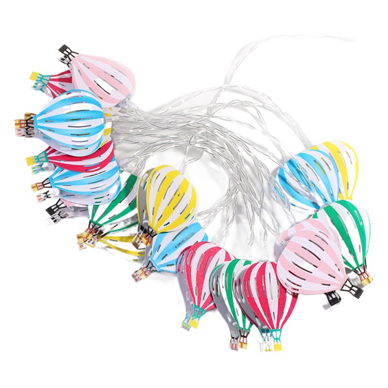 Nuevas luces LED de arte en hierro con forma de globo aerostático, decoración navideña para interiores con caja de batería, pequeña luz colgante colorida con forma de planeta.
