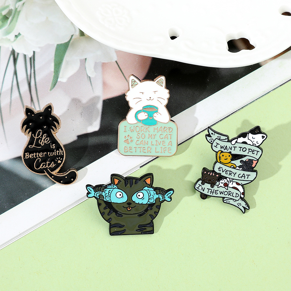 9g Weight Brooches Classification Daily Occasion Alloy Material Letter, Cat, Fish Pattern Unisex Gender Cartoon, Enamel Design Cute Style Cute Pin Letter Cat Fish Alloy Cartoon Enamel Unisex Brooches 4