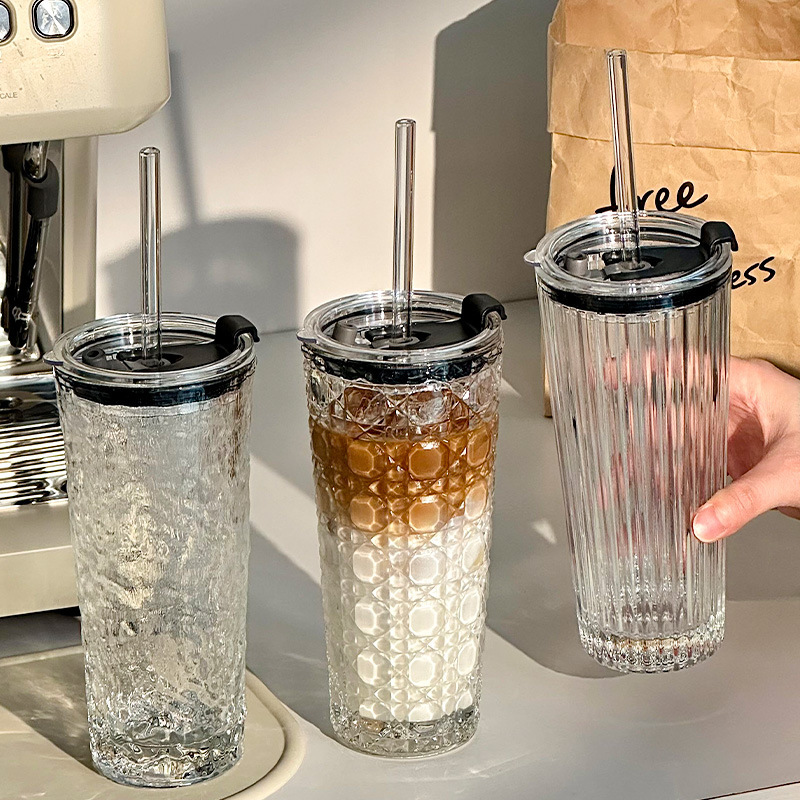 Large-Capacity Glass Cup for Girls, High-Looking Straw Cup, Home Office, Iced American Latte Coffee Cup with Lid Large-Capacity Glass Cup for Girls, High-Looking Straw Cup, Home Office, Iced American Latte Coffee Cup with Lid