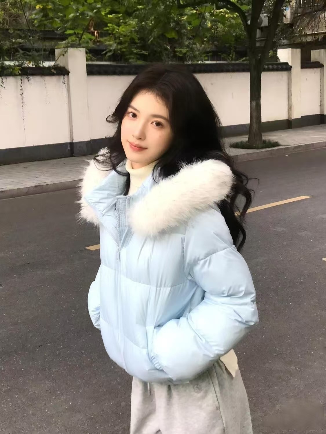 毛领连帽棉服简约百搭宽松保暖加厚外套女冬季面包服上衣