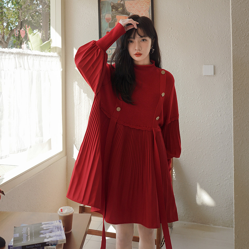 Real Shot of 2024 Maternity Autumn Dress, Base Layer Trendy Top, Mid-Length Petite Maternity Wear, Fashionable and Trendy