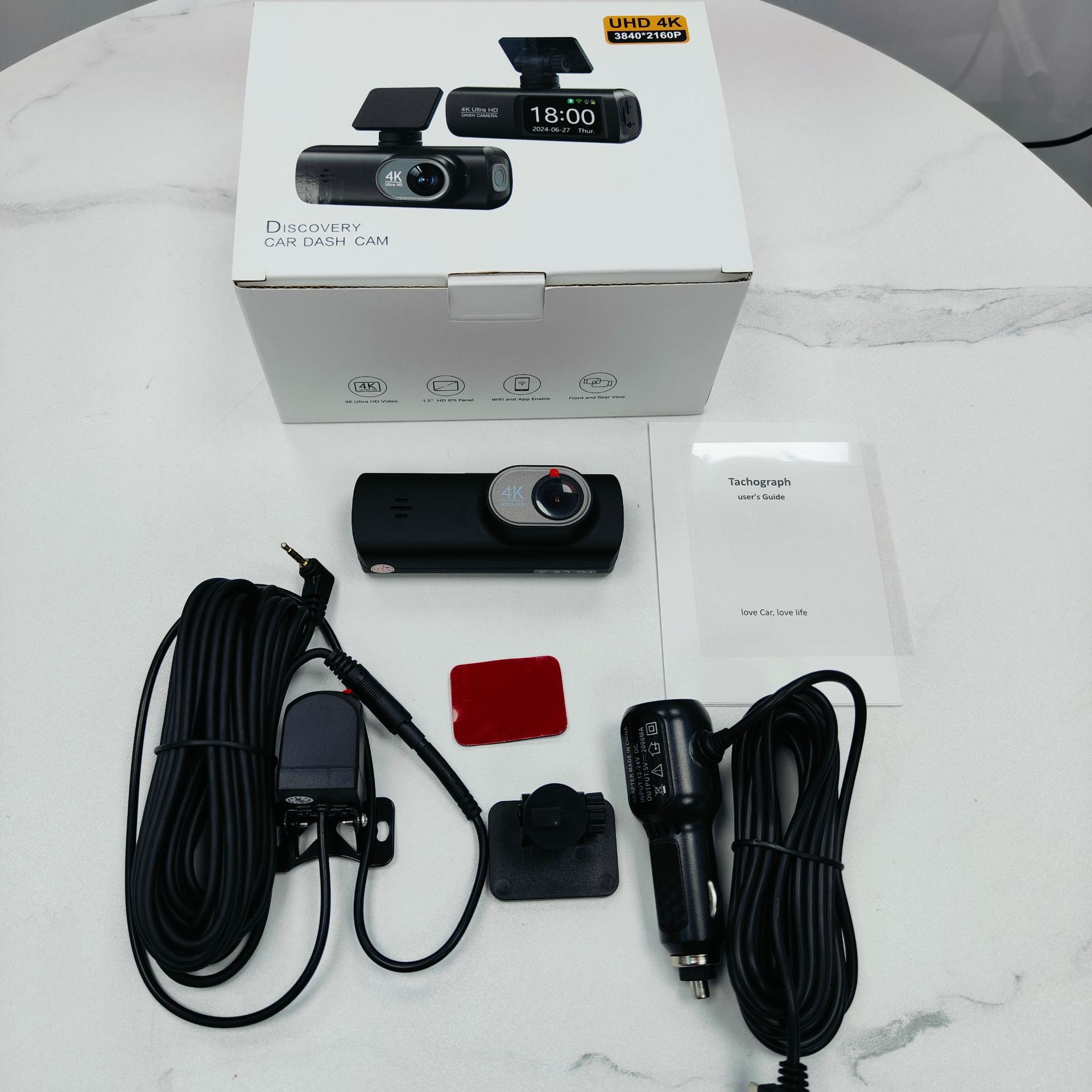 Cross-Border New Model 4K High-Definition Dash Cam with Front and Rear Dual Recording, Wifi, Gps, and Night Vision