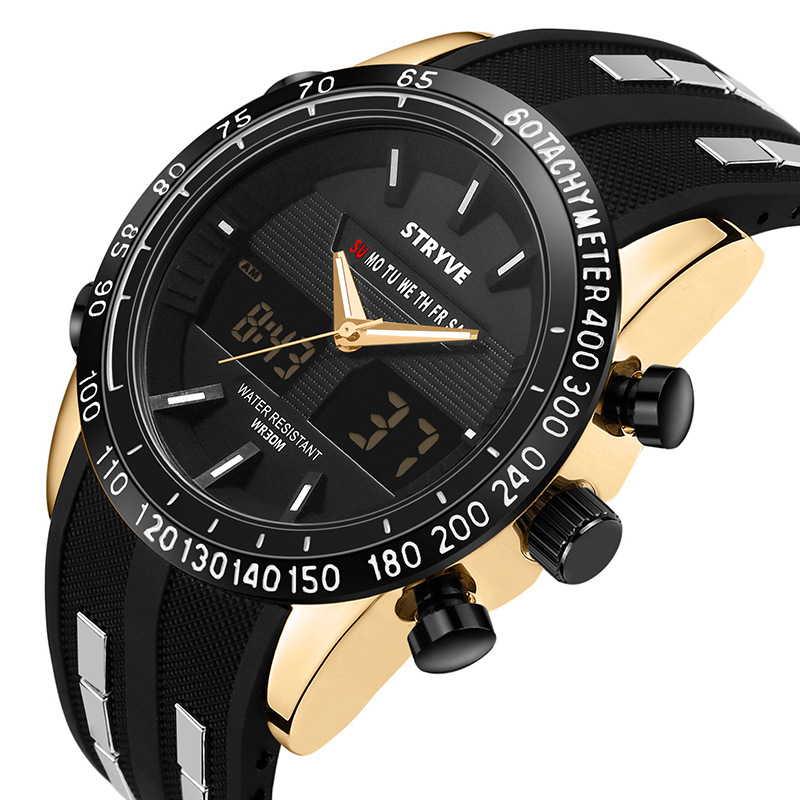 Reloj deportivo STRYVE para hombres, alarma de luz nocturna electrónica, dos relojes de pulsera creativos, una generación 8005.