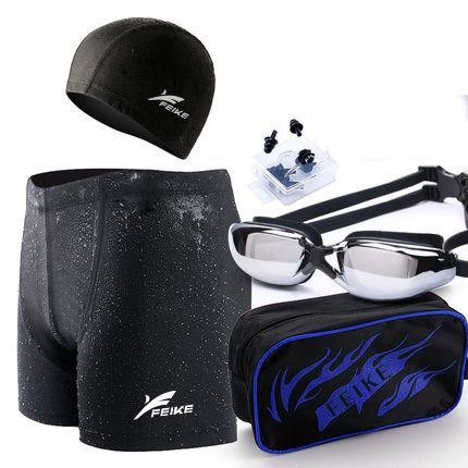 Flyer Men's Quick Drying Swim Trunks Waterproof Shark Skin Flat Angle Swimming Set With Electroplated Goggles And Cap_voghion.com