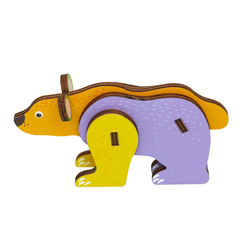 Venta al por mayor de madera 3D animal rompecabezas tridimensional bebé 2-3 años modelo animal educativo ensamblar bloques de construcción Juguetes