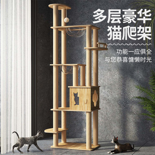 Tongtianzhu Cat Climbing Frame Nest Tree Integrated Scratching Board Solid Wood Jumping Platform Space Capsule Cat Supplies Collection Manufacturer Factory
