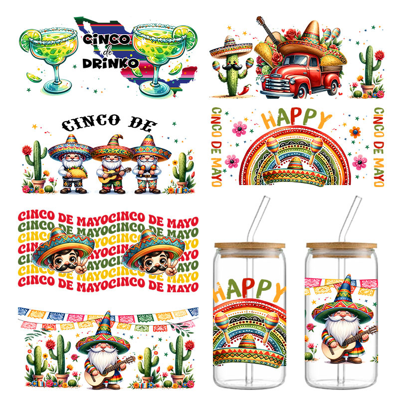 跨境专供马克杯五月五墨西哥主题杯贴16oz水晶标可乐杯贴现货批发