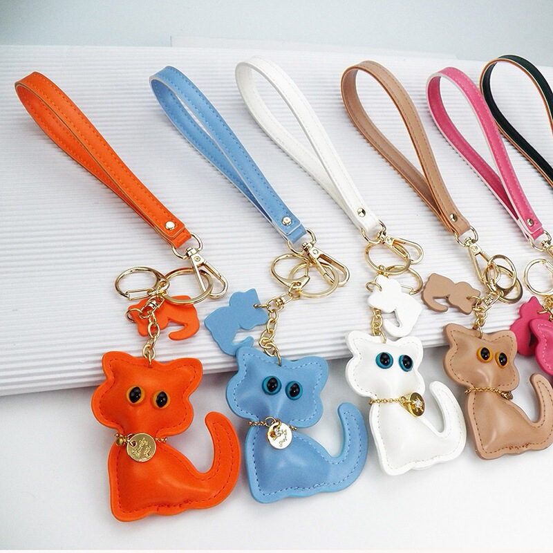Candy-Colored New Leather Kitten Wristband Backpack Pendant Keychain Creative Car Phone Case Accessory Bag Charm