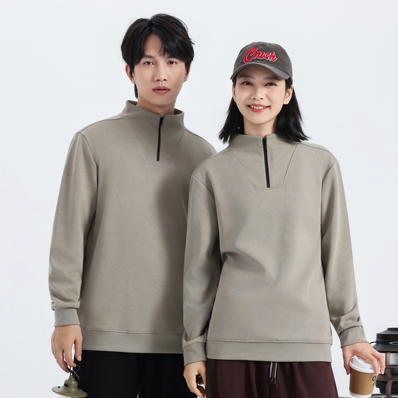 2025 689 # 300g Chinese Cotton Single-Layer Half-Zip Stand-Up Collar Sweatshirt, 4 Colors, Women's Hoodie