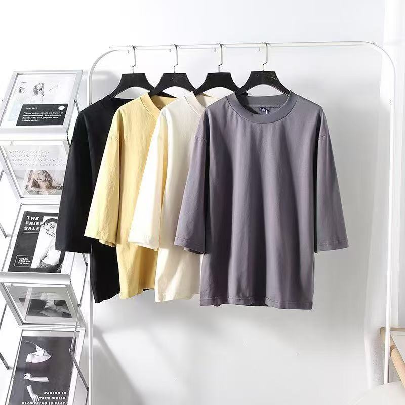 合作款男装女装圆领T恤七分袖正肩纯色25春夏新款棉质上衣E476216