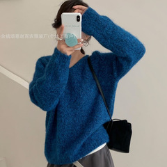 韩系花纱慵懒风圆领套头针织衫女2025秋冬新款V领软糯气质毛衣潮