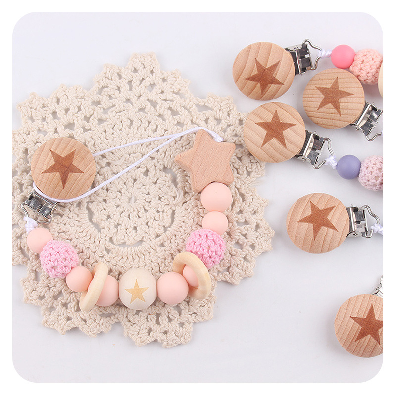 Nuevos productos infantiles de haya Júpiter estrella agujero redondo clips bebés creativos tetas cadena de silicona mordida juguetes a prueba de la cadena