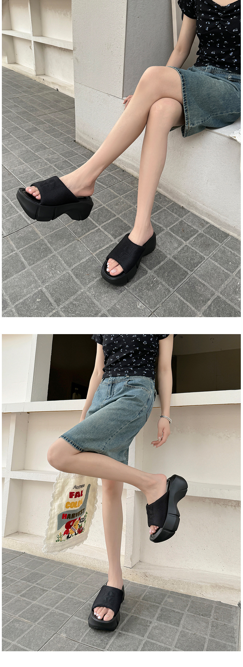 Dép sandal nữ đế dày gót cao mũi hở phong cách thể thao — Màu đen, Màu xám chi tiết 13
