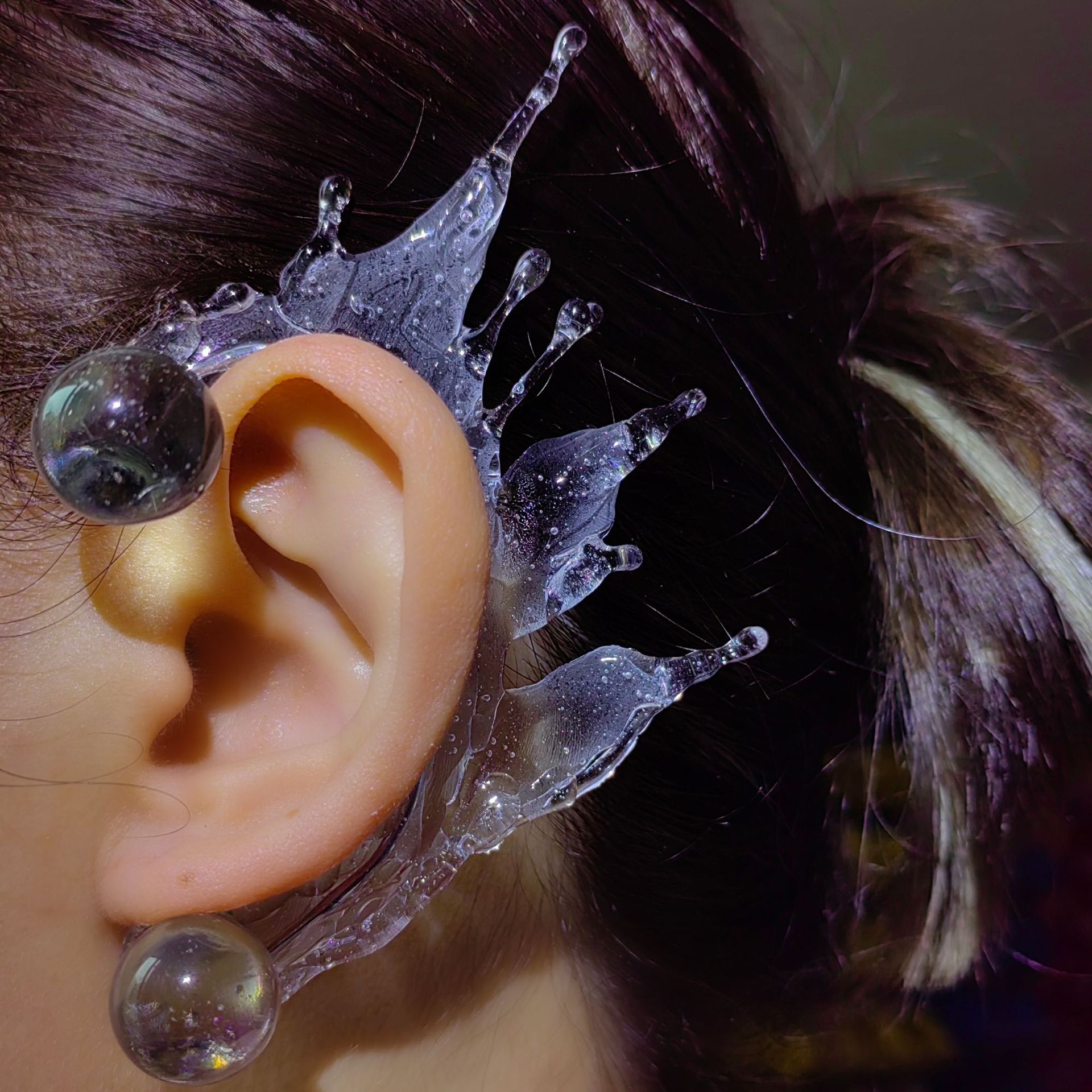 "Water Drop Madness" Original Design Dark Queen Transparent Earrings Without Pierced Ears, Personalized and Versatile Style