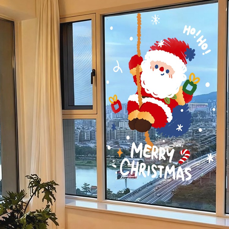 圣诞节装饰品氛围场景布置玻璃门贴纸耶诞老人窗户静电窗花橱窗贴