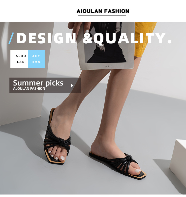 Tek Kelime Örgülü Düz Sandalet Ve Terlik Yaz Modası Hollow Beach Terlik_voghion.com