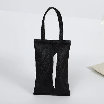 Car Tissue Box Quilted Leather Car Seat Back Hanging Tissue Box Car and Home Dual-Use DIY Interior Quilted Pattern (Car tissue box/set) - black