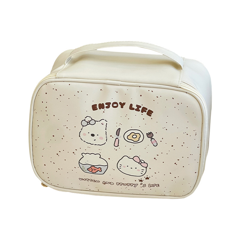 Bolsa de cosméticos original linda tridimensional de gran capacidad 2025 nueva bolsa de almacenamiento de partición portátil femenina bolsa de almacenamiento de cosméticos