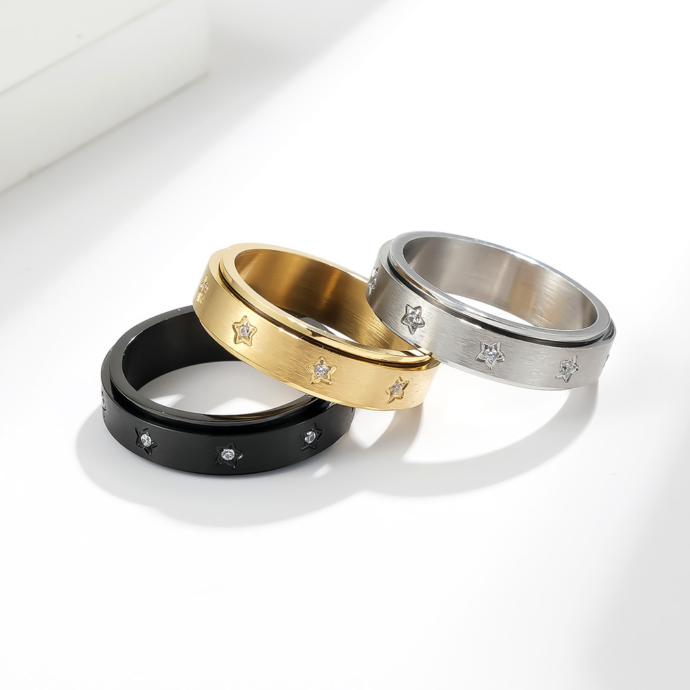 Festival Occasion Stainless Steel Material Fashion Simple Diamond Embedded Star Stainless Steel Rotating Ring