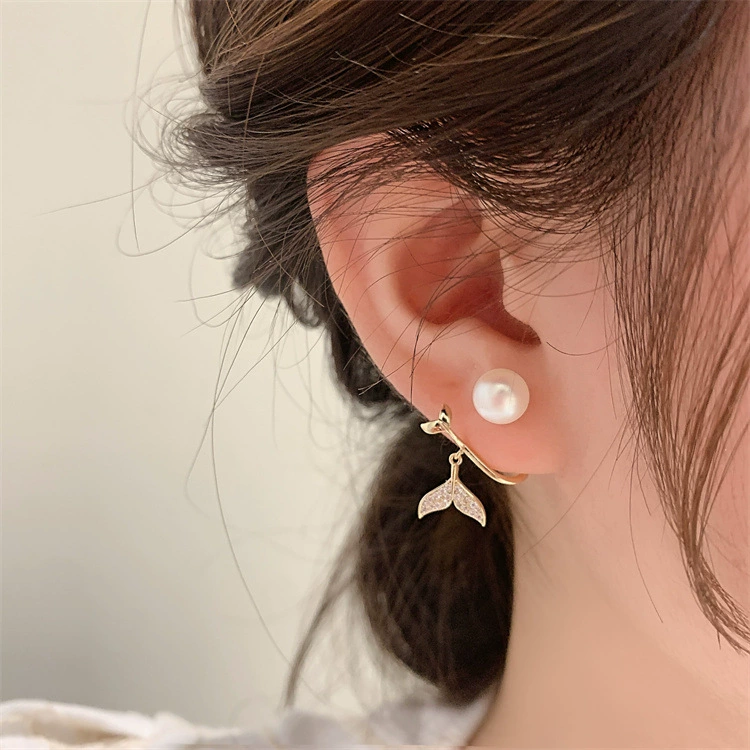 Серебряный штифт, элегантные серьги с жемчугом, серебро 925, корейский стиль, инкрустация стразами