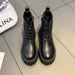 英伦风机车单靴厚底增高短靴时尚百搭厚底马丁靴女2025秋冬季新款