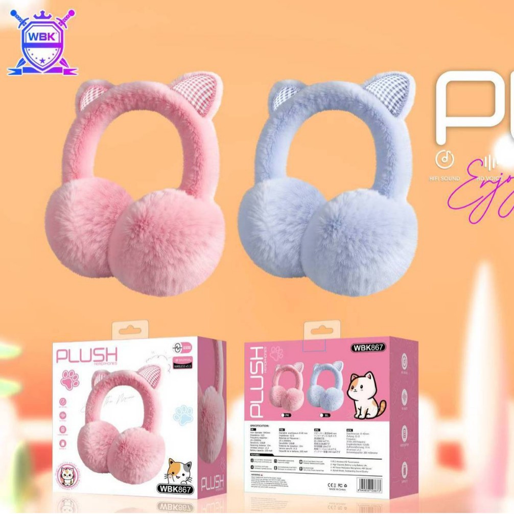 Comercio exterior WBK867 creativo de dibujos animados para oídos de gato todo incluido auriculares de peluche auriculares Bluetooth regalos inalámbricos para niños