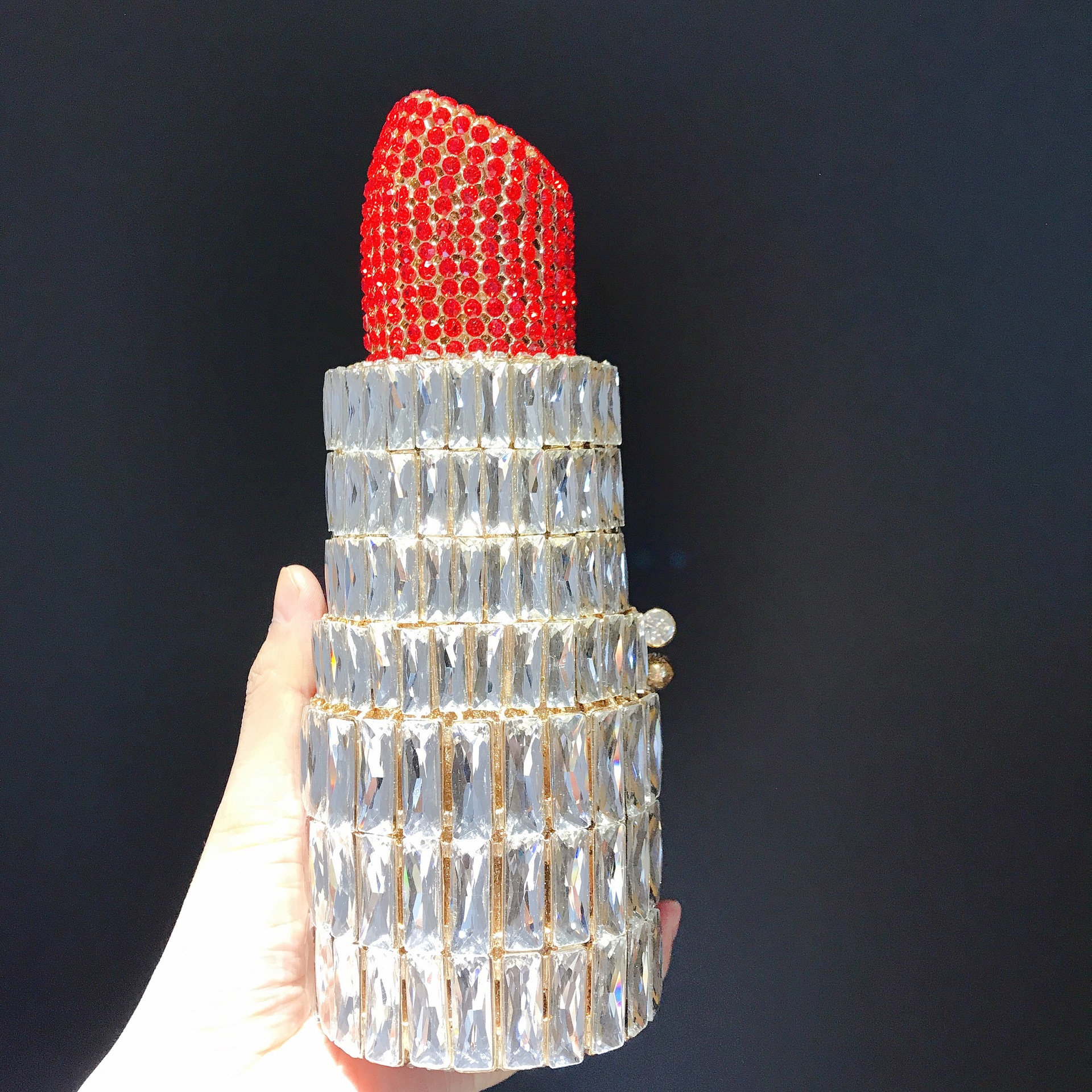 Crystal clutch transfronterizo nuevo lápiz labial bolso de cena de diamantes Europa y América banquete lleno de diamantes bolso de mano de mujer
