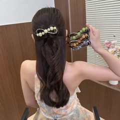 新中式珠珠扭扭夹不硌头2025新款高端后脑勺盘发夹子抓夹百搭发饰