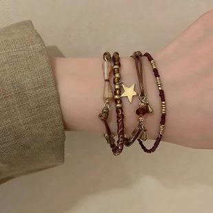 brown Series ~ Retro Braided Rope Beaded Bracelet Women's Spring and Summer 2023 New Artistry Ethnic Style Stacked Bracelet
