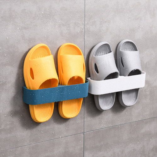 Wall-mounted hole-free shoe rack, simple bathroom shower slippers storage rack, home-use non-occupying adhesive shoe rack 