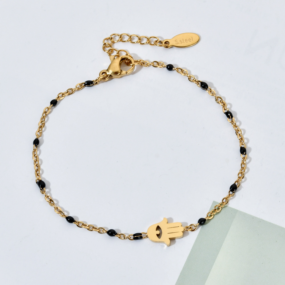 Women'S Gender Bohemian Simple Style Palm Eye Stainless Steel Enamel Plating Hollow Out Bracelets