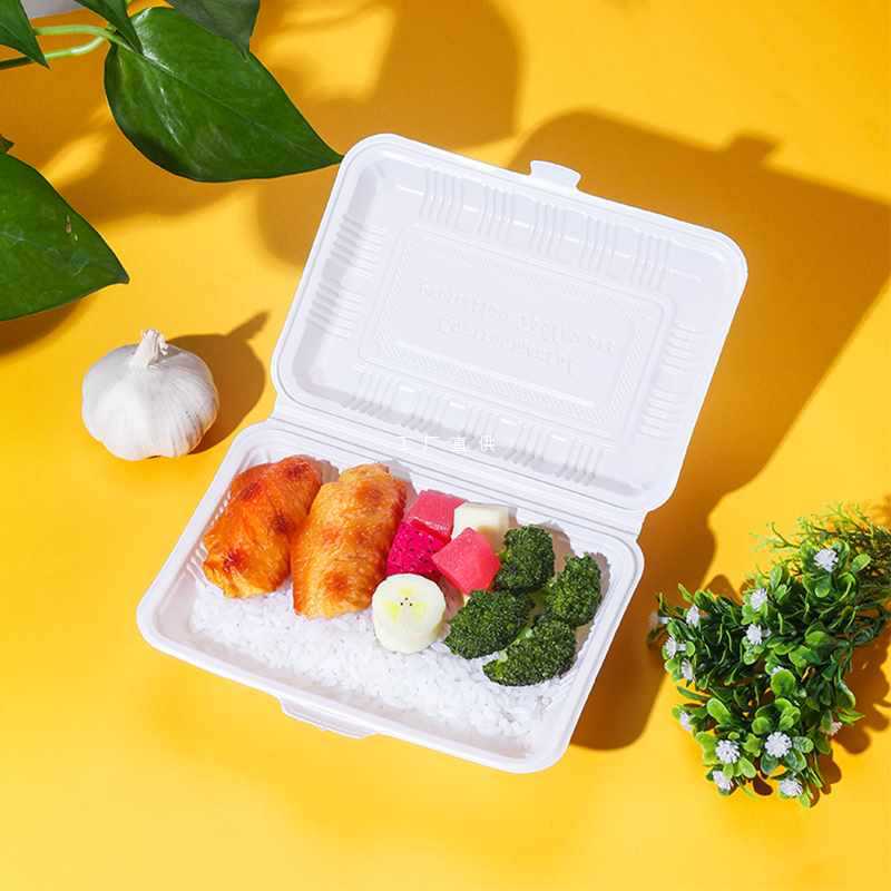 GD53可降解长方形一次性连体餐盒快餐外卖烧腊盖浇饭打包盒米饭盒